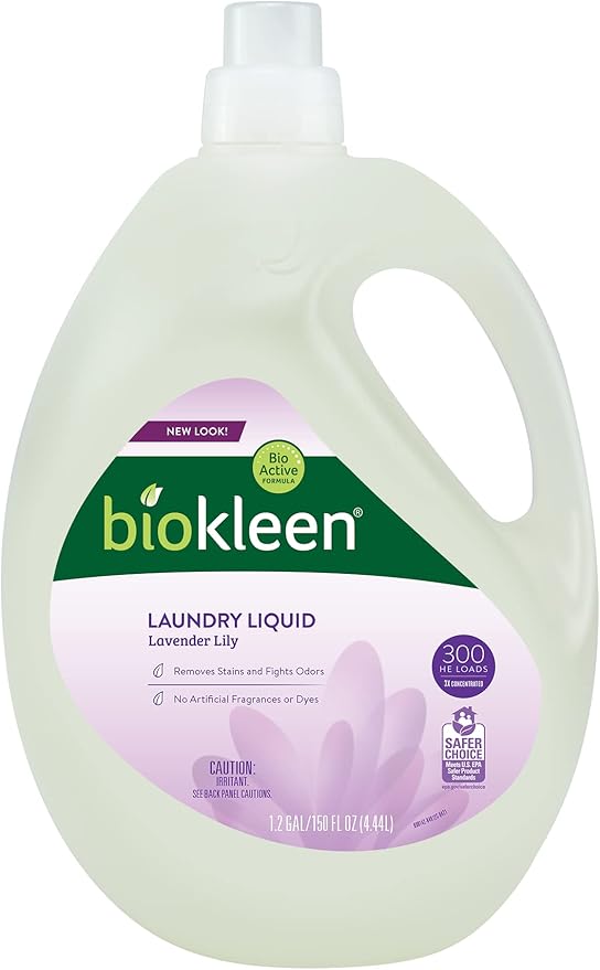Biokleen Natural Laundry Detergent - 300 HE Loads - Liquid, Eco-Friendly, Plant-Based, No Artificial Fragrance, Colors or Preservatives, Lavender Lily, 150 Fl Oz-CubbioJoy