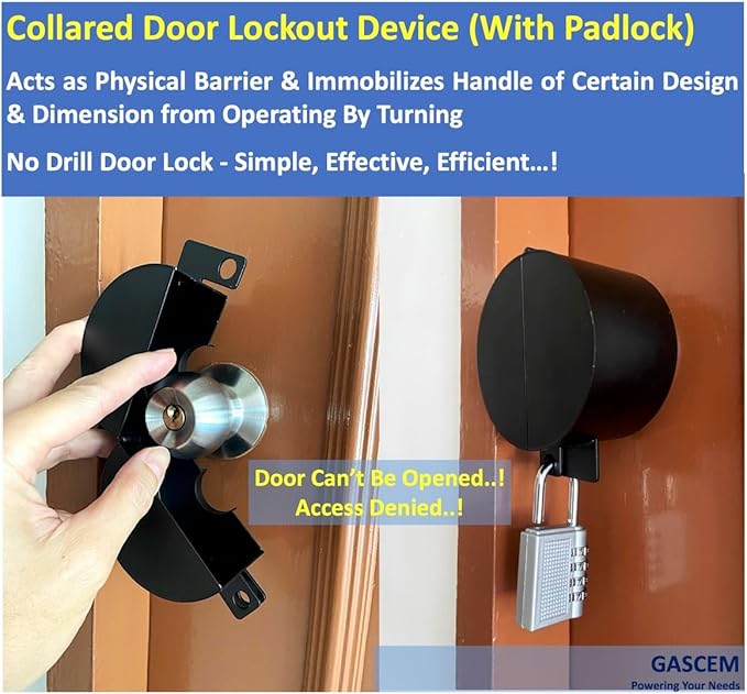 Door Knob Lockout Device. (Matt Black, 1 Padlock Included). Door Handle Lock - Prevents Doorknobs from Turning and Access to Keyhole. Childproof Door Knob Cover.-CubbioJoy