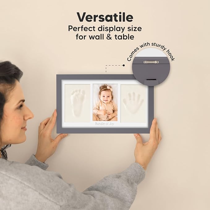 Baby Hand and Footprint Kit - Clay Handprint Keepsake Frame, Newborn Nursery Picture Frame, Personalized New Mom Gifts for Baby Shower & Registry (Gunmetal Gray)-CubbioJoy