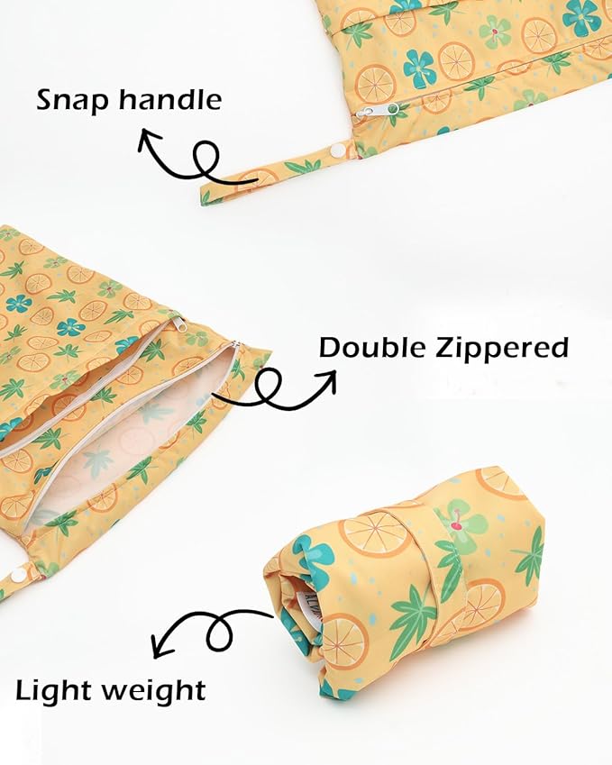 ALVABABY 3 Cloth Diaper Wet Dry Bags Waterproof Reusable with Two Zippered Pockets Travel Beach Pool Daycare Soiled Baby Items Yoga Gym Bag for Swimsuits or Wet Clothes Small medium Large 3L-SML05-CubbioJoy