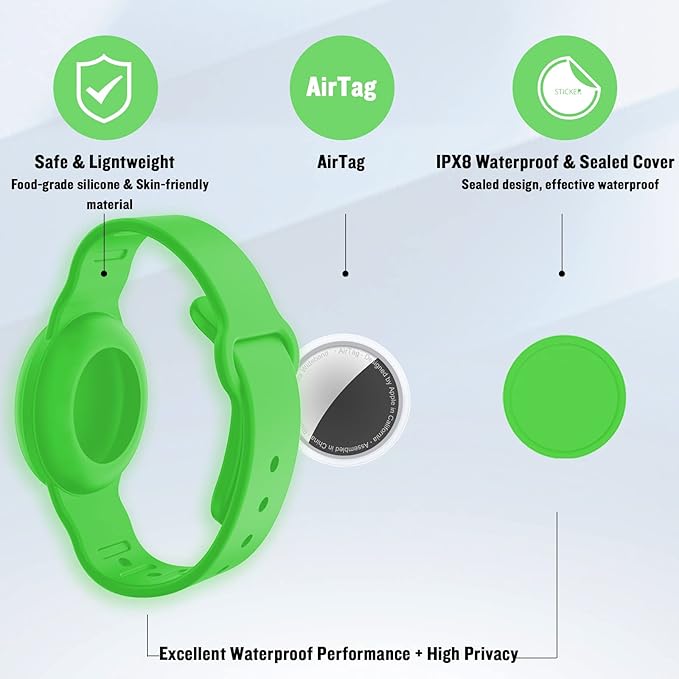 2 Pack Waterproof AirTag Bracelet for Kids, Hidden Silicone Wristband for AirTag, GPS Tracker Case for Air Tag Holder Strap Band for Child Toddler, Secure Anti-Loss Protection(Luminous)-CubbioJoy