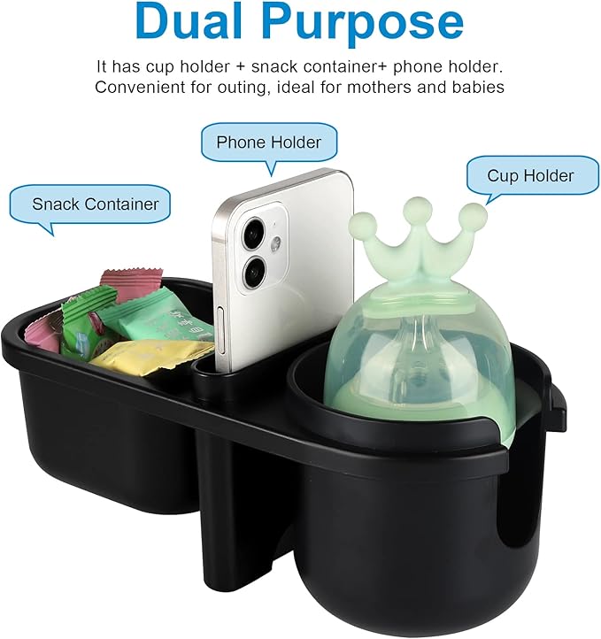 Accmor Stroller Cup Holder with Tray, Universal Cup Holder, Bike Bottle Holder, 360° Rotatable Large Caliber Drinks Holder for Stroller, Bike, Wheelchair, Walker-CubbioJoy