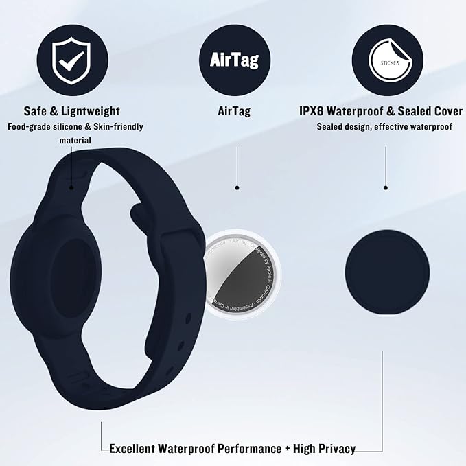 2 Pack Waterproof AirTag Bracelet for Kids, Hidden Silicone Wristband for AirTag, GPS Tracker Case for Air Tag Holder Strap Band for Child Toddler, Secure Anti-Loss Protection(Black Navy Blue)-CubbioJoy