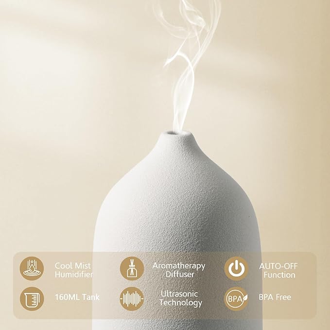 Diffuserlove Ceramic Essential Oil Diffuser for Room, Home, Bedroom - Aromatherapy Air Diffuser With Yellow Wood Pattern Base-CubbioJoy