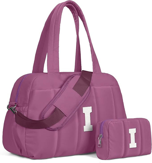 Duffle Bag with Initial, Spend The Night Bags for Women，Overnight Bag with Wet Pocket，Gift Set for Women-Lightweight Travel Bags Personalized Gym Tote with Makeup Pouch-CubbioJoy