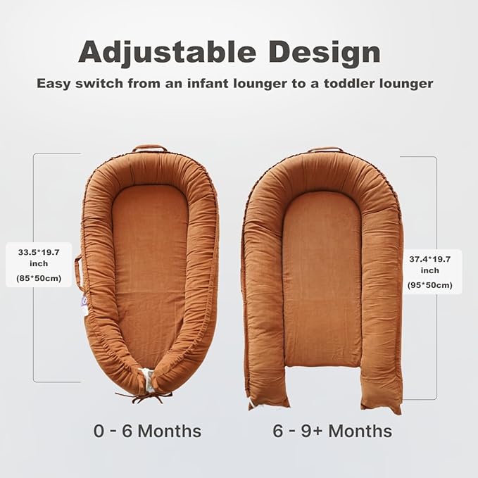 Infant Lounger, Baby Nest Cover for Baby Girls & Boys, Newborn Essentials for Baby 0-18+ Months, 100% Cotton Breathable (GoldenBrown, Corduroy)-CubbioJoy