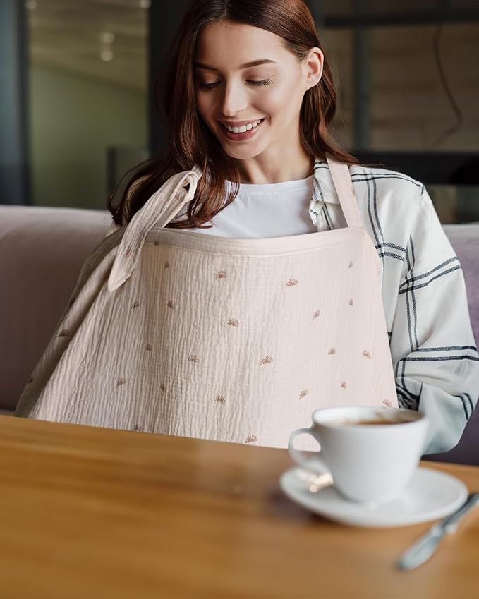 Blissful Diary Muslin Nursing Cover for Breastfeeding, Breathable Breastfeeding Cover up with Arch Neckline for Women, Nursing Apron (Rainbow)-CubbioJoy