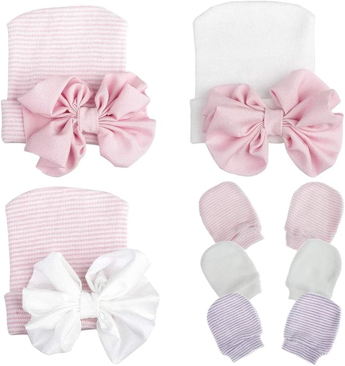 Baby Caps and Mittens Newborn Hospital Beanie Hats No Scratch Gloves Soft Babies Gift Set for Boys Girls-CubbioJoy