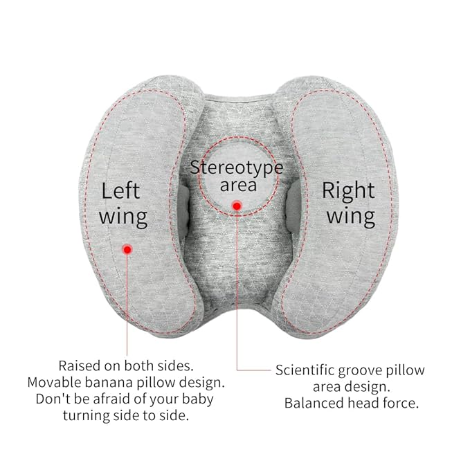 2 in 1 Baby Support Pillow, Adjustable Banana Shape Baby Neck Head Travel Pillow Stroller Insert Cushion for Kids, Toddler, Gray-CubbioJoy