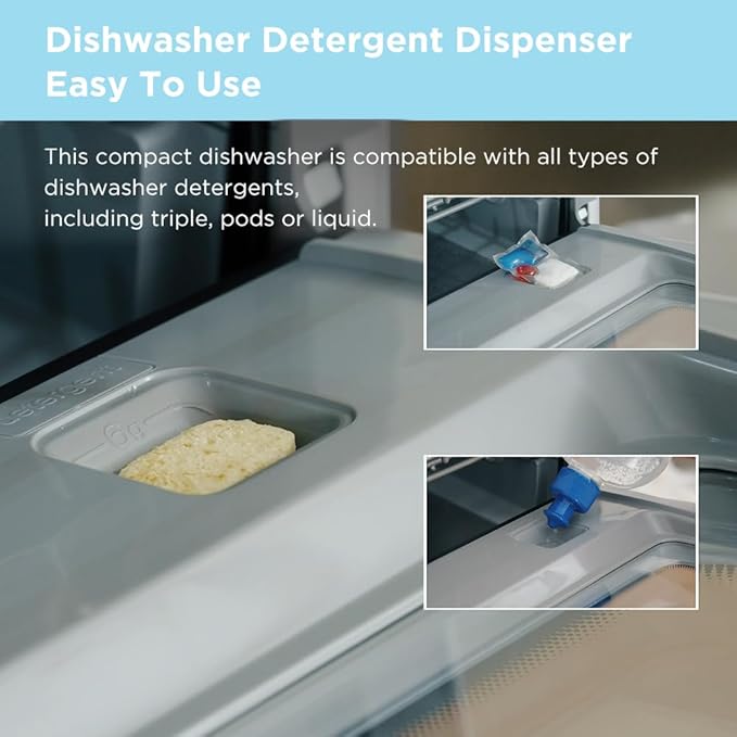 COMFEE' Portable Dishwasher Countertop with 5L Built-in Water Tank, No Hookup Needed, 6 Programs, 360° Dual Spray, 192℉ High-Temp& Air-Dry Function, Mini Dishwasher for RVs, White-CubbioJoy