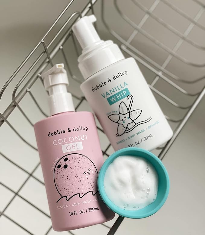 Dabble & Dollop Coconut + Vanilla Body Wash & Shampoo – 3-in-1 Natural Bubble Bath for Kids, Made in USA, No Parabens or Sulfates, Vegan, Gluten-Free, Tear-Free (2-Pack)-CubbioJoy