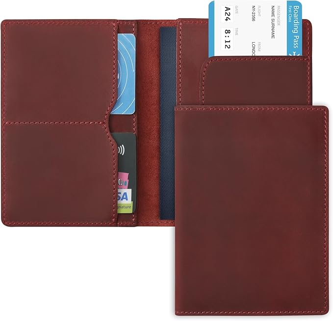 Jack&Chris Leather Passport Holder, Handmade Passport cover, Travel Wallet Cover Case for Men and Women, Leather Travel Documents Organizer Protector, JC107-CubbioJoy