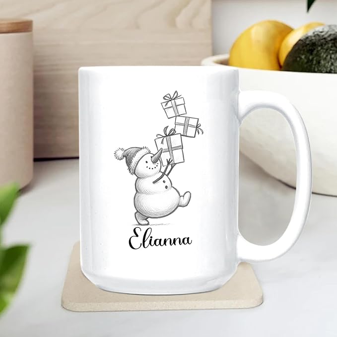 Customized Snowman White Coffee Cups Gift For Daughter Son Kids, Unique Snowman Accent Coffee Mug 11 15 Oz, Personalized Name Snowmen Ceramic Teacup Gift For Boyfriend Girlfriend Birthday Christmas-CubbioJoy