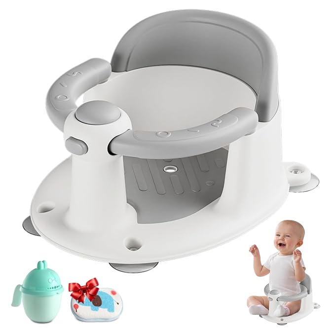 Baby Bath Seat for Babies 6 Months & up, Non-Slip Toddler Bath Seat for Baby & Newborn, Sit Up Bath Seat for Baby,Grey-CubbioJoy