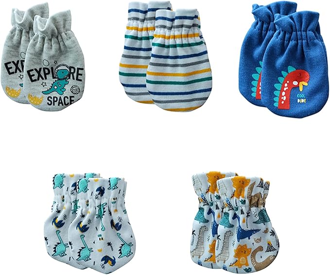 5 Pack Unisex New Born Boy Girls No Scratch Mittens Cotton Soft Baby Gloves Accessory 0-3 Months Infant Essentials-CubbioJoy