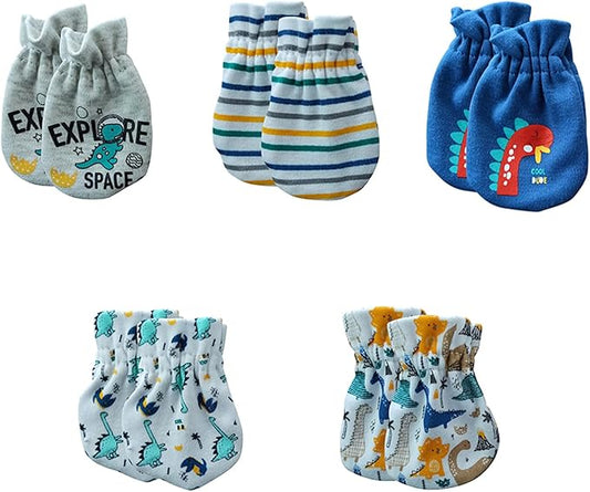 5 Pack Unisex New Born Boy Girls No Scratch Mittens Cotton Soft Baby Gloves Accessory 0-3 Months Infant Essentials-CubbioJoy