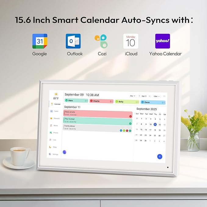 BOCT 15.6'' Digital Calendar Wall - 32GB Memory Touch Screen Chore Chart Smart Calendar,Digital Planner,Auto-Sync,APP Control,Interactive Family Schedules, Gift for Mother-CubbioJoy
