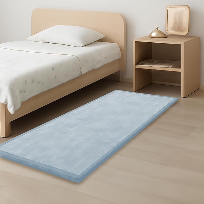 Baby Play Mat for Kids Room,Extra Thick Elasti-Foam Anti-Fall Cushion Mat for Babies,Toddlers,Infants,Water-Repellent&Non-Slip Bedroom Bedside Rugs(Ice Blue)-CubbioJoy