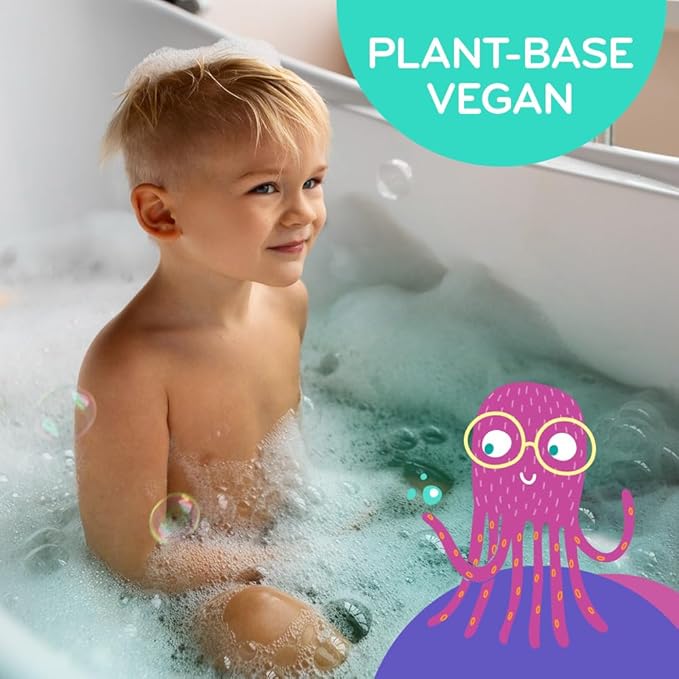 Mobi Little Whale Bubble Bath, Tropical Fruity Scent Kids Body Wash, Gentle Moisturizing Tub Foam for All Skin Type, GMO-Free, Stain-Free, Fun Aquamarine Color, 8 fl oz-CubbioJoy