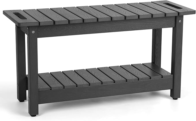 35" Shower Bench, Waterproof Poly Lumber Shower Stool for Shaving Legs, Shower Chair Seat Holds up to 400lbs, Bathroom Bench for Inside Shower, Non-Slip (Grey)-CubbioJoy