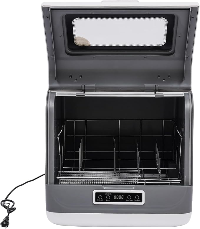 800W Portable Countertop Dishwasher, 110V Automatic Mini Dishwasher Machine with 3 Washing Programs, 360° Rotating Spray Air Drying Function for House Dorm Apartment RV-CubbioJoy