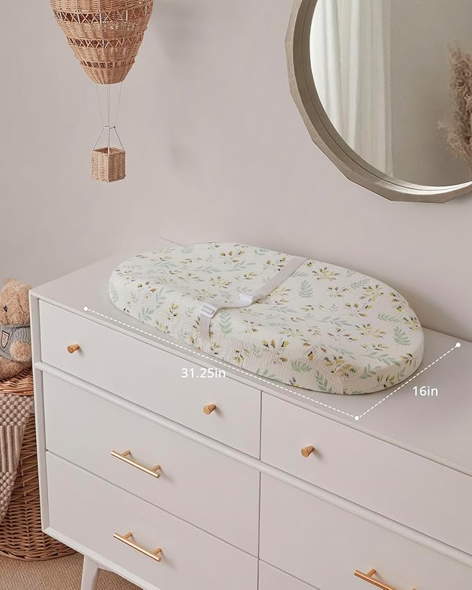 Blissful Diary Muslin Baby Changing Pad with Waterproof Lining Foam, Baby Changing Table Pad with Cover for Dressers (Botanical Leaf, Avocado)-CubbioJoy