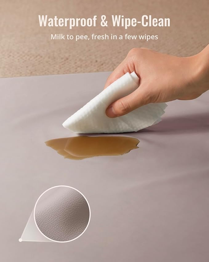 Blissful Diary Vegan Leather Baby Play Mat, 50x50 Thicken Foam Cushioned & Waterproof Playpen Mat for Infants and Toddlers, Stylish and Just Wipe-Clean Playmat for Baby Play on Floor, Taupe-CubbioJoy