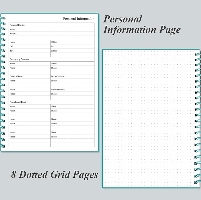 Daily Planner Undated - B5 To Do List Notebook Hourly Schedules, Spiral Appointment Planner for Women and Men, PVC Hardcover, Inner Pocket, Elastic Closure, 7" x 10", Teal-CubbioJoy