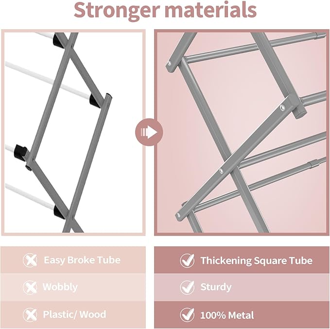 APEXCHASER Clothes Drying Rack, 3-Tier Laundry Drying Rack for Clothes, Expandable Metal Clothing Dryer, Collapsible Towel Rack, Air Drying Rack, Grey-CubbioJoy