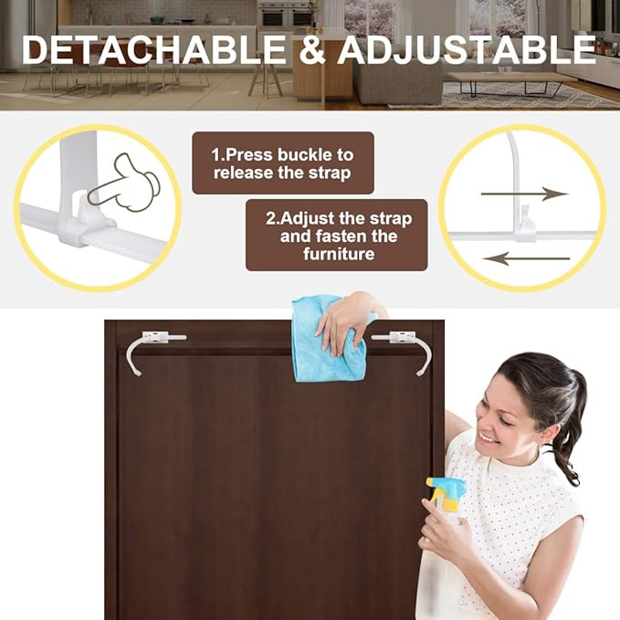 4our Kiddies Furniture Straps (10 Pack) Baby Proofing Anti Tip Furniture Anchors Kit, Cabinet Wall Anchors Protect Toddlers from Falling Furniture, Adjustable Child Safety Straps Earthquake Resistant-CubbioJoy