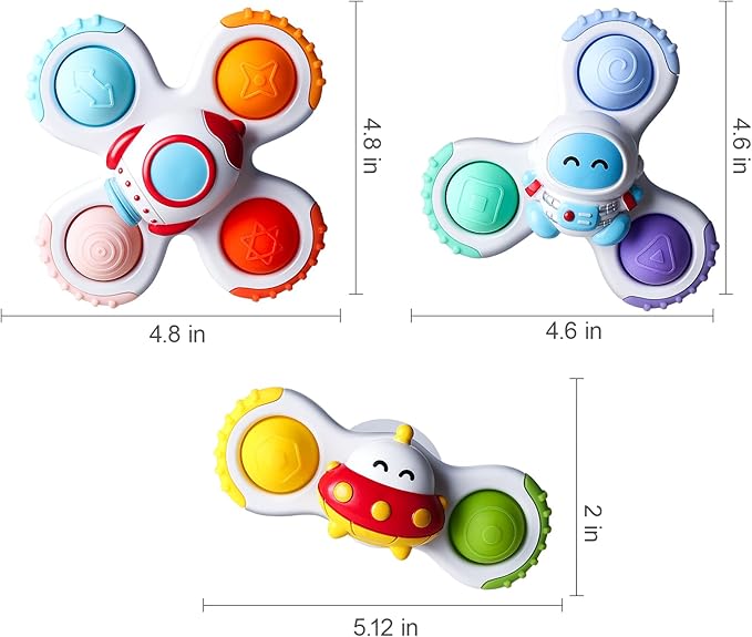 ALASOU 3PCS Pop Suction Cup Spinner Toys for 1 Year Old Boy Girl|Novelty Spinning Tops Toddler Toys Age 1-2|Sensory Baby Bath Toy for Toddlers 1-3|12 18 Months Boy Birthday Gift for Infant-CubbioJoy