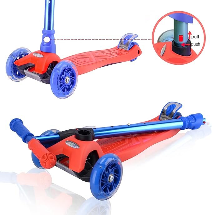 3 Wheel Scooter for Kids Ages 6-12,Kids Scooter with Light Up Wheels, Sturdy Deck Design, and 4 Height Adjustable Suitable for Kid Ages 3-12-CubbioJoy
