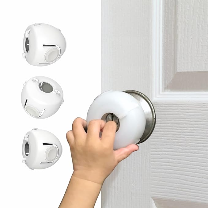 6 Pack Door Knob Safety Covers for Kids, Child Proof Door Knob Covers, Door Handle Baby Proof, Child Locks for Door, Easy to Install, White-CubbioJoy