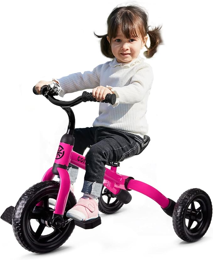 Ancaixin 3 in 1 Toddler Tricycles for 2-5 Years Old Girls and Boys with Adjustable Seat Detachable Pedal and Bell | Foldable Baby Balance Bike Riding Toys | Kids Birthday Christmas New Year Gift Pink-CubbioJoy