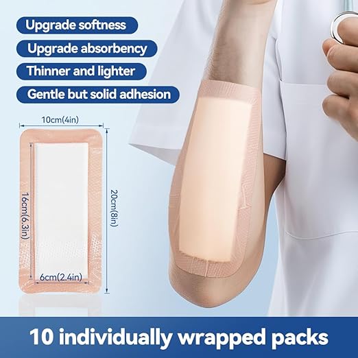 Dimora Silicone Ultra Absorbent Dressing Pads - Adhesive Wound Bandage with Gentle Border, Waterproof Soft Gauze for Post Surgical and Bed Sore Exudate Management 4"X 8" 10 Packs-CubbioJoy