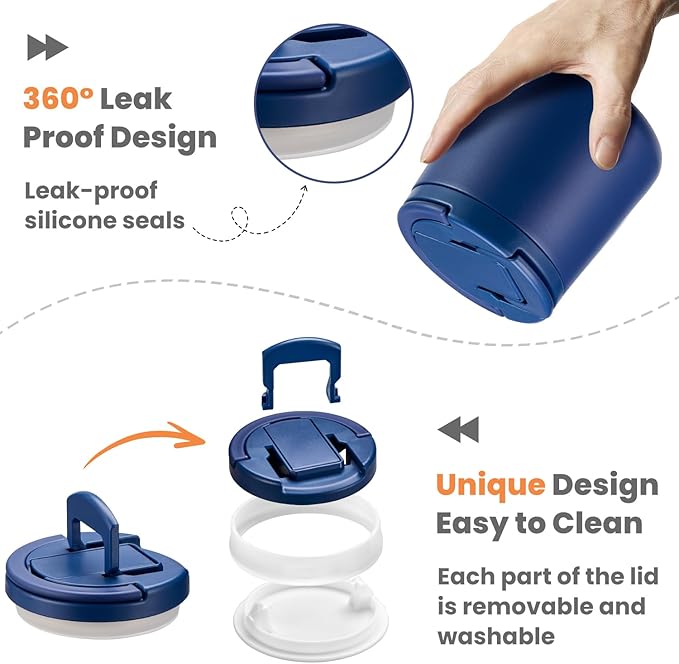 20oz Insulated Vacuum Food Jar with Buckle Lid,Soup Thermo for Hot Food Kids,Wide Mouth Leakproof Stainless Steel Lunch Container with Spoon-Blue-CubbioJoy