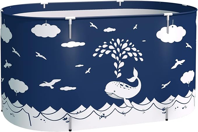 BESTHLS Foldable Bathtub Portable Soaking Bath Tub,Eco-Friendly Bathing Tub for Shower Stall (Large, Blue Whale)-CubbioJoy