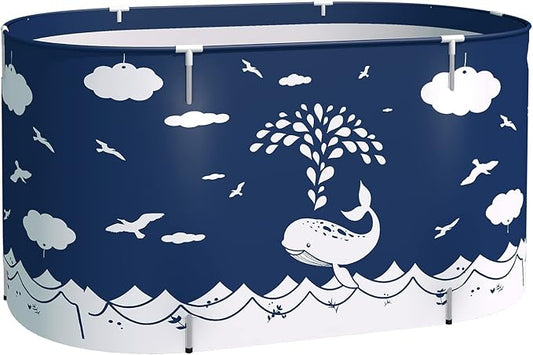 BESTHLS Foldable Bathtub Portable Soaking Bath Tub,Eco-Friendly Bathing Tub for Shower Stall (Large, Blue Whale)-CubbioJoy