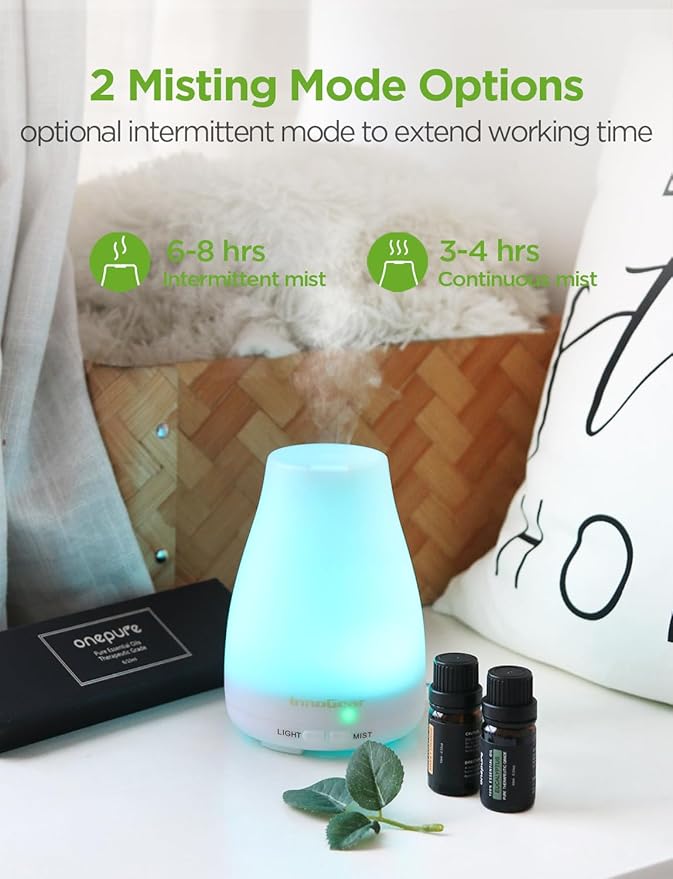 InnoGear Essential Oil Diffuser with Oils, 100ml Aromatherapy Diffuser with 6 Essential Oils Set, Aroma Cool Mist Humidifier Gift Set, White-CubbioJoy