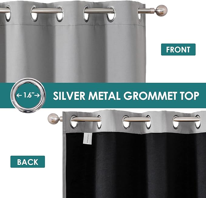 ChrisDowa 100% Blackout Curtains for Bedroom with Black Liner, 2 Thick Layers Total Blackout Thermal Insulated Grommet Window Curtains 63 Inch Length 2 Panels Set (Light Grey, 52 x 63 Inch)-CubbioJoy