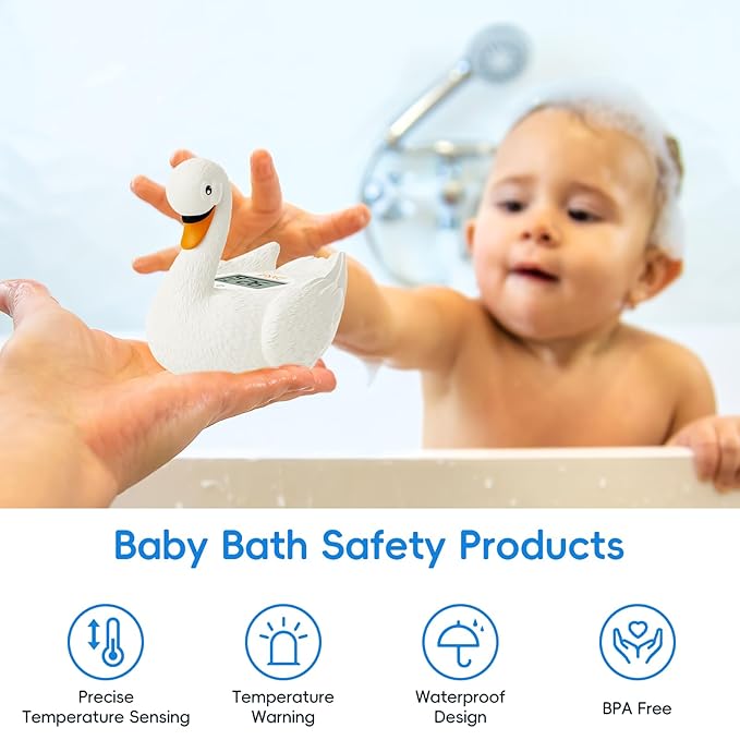 b&h Baby Bath Thermometer, Swan Digital Infant Safe Bath Thermometer - Reliable Temperature Readings - Easy to Read Screen- Shower Timer - Waterproof and Floats in Water, Newborn Must Haves-CubbioJoy