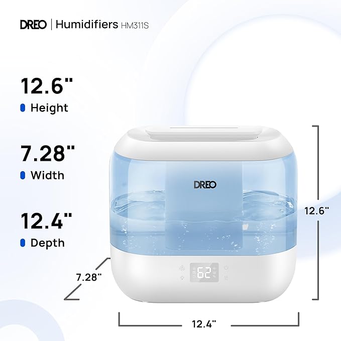 Dreo Humidifiers for Bedroom, Top Fill 4L Smart Cool Mist Humidifier with Oil Diffuser, Cartridge, Nightlight, 36H Runtime, Quiet Ultrasonic Humidifiers for Home, Baby Nursery, Plants, Office, HM311S-CubbioJoy