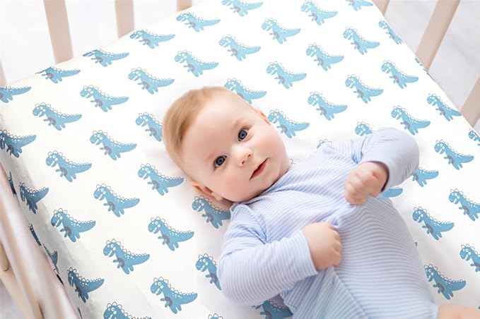 4 Pack Soft Baby Boy Crib Sheets for Standard Crib Mattress Dinosaur Star Cloud Soft Polyester Neutral Unisex Fitted Crib Sheets Set for Baby Boys-CubbioJoy