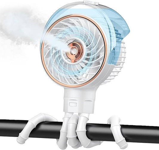 Ausic Stroller Fan with Mist, 100ml Misting Portable Fan for Stroller, Baby Fans with Detachable Tripod, Baby Essentials, Clip on Fans for Crib, Treadmill, Car Seat, Outdoor-CubbioJoy