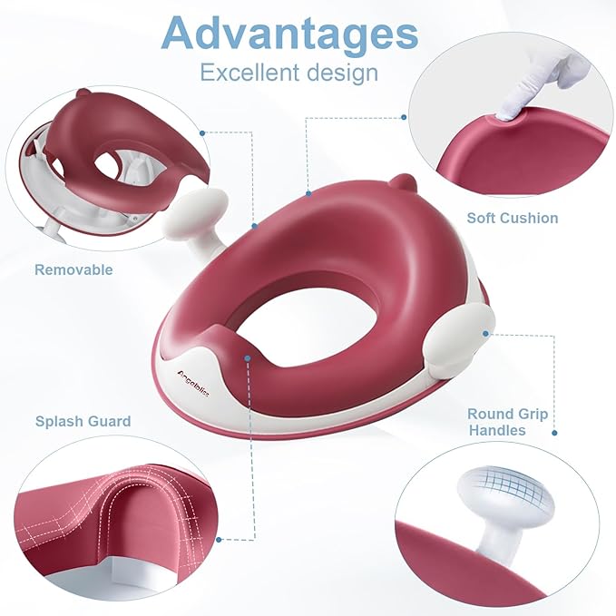 ANGELBLISS Baby Potty Training Toilet Seat with Soft Cushion Handles, Haute Collection, Double Anti-Slip Design and Splash Guard for Boys and Girls (Dark Pink)-CubbioJoy