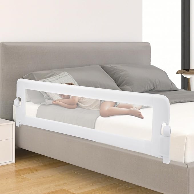 BABY JOY Bed Rails for Toddlers, Extra Long, Swing Down Safety Bed Guard for Convertible Crib, Folding Baby Bedrail for Kids Twin, Double, Full Size Queen & King Mattress (71", White)-CubbioJoy
