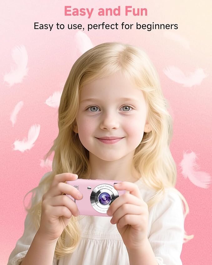 Digital Camera, 44MP FHD 1080P, 16X Zoom, 32GB SD Card, Compact Camera for Kids Teens Adults, Pink-CubbioJoy