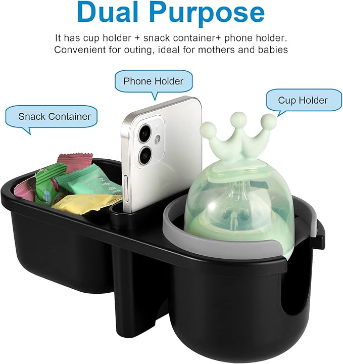 Accmor Stroller Cup Holder with Tray, Universal Cup Holder, Bike Bottle Holder, 360° Rotatable Large Caliber Drinks Holder for Stroller, Bike, Wheelchair, Walker-CubbioJoy