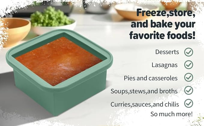 2-Cup Silicone Freezer Trays with Lids – Perfect for Meal Prep, Portion Control, and Easy Freezing-Meal Prep Container Molds for Soup,Leftovers (Green, 2 pack)-CubbioJoy