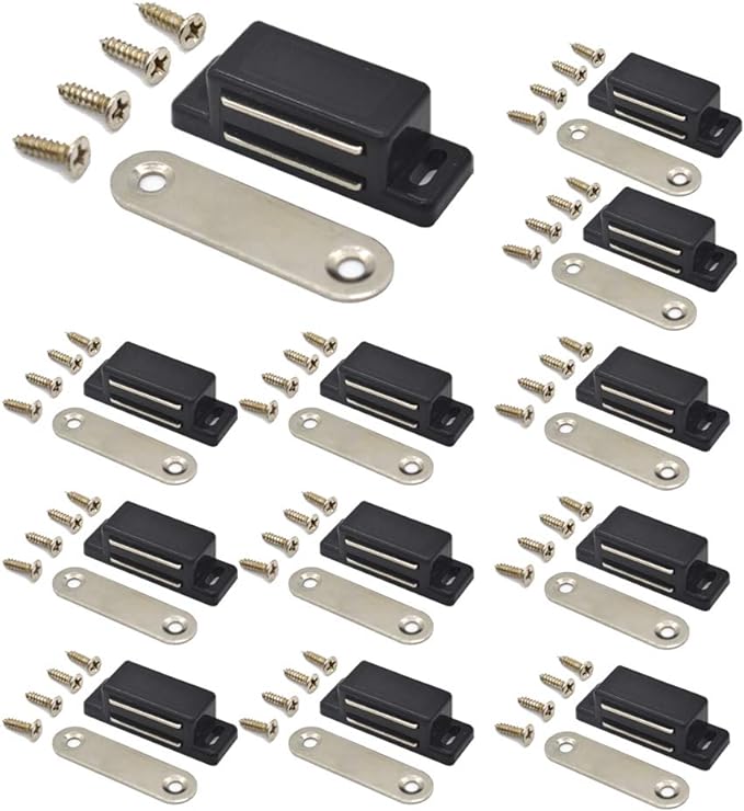 Cabinet Magnet Latch - Best for Cabinet Doors, Cupboards, Drawers and Shutters - Cabinet Magnetic Latch Easy Install - Magnetic Cabinet Catch Screws Included - Set of 12 (Black)…-CubbioJoy